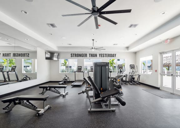 the gym has plenty of exercise equipment at the belgard apartments
