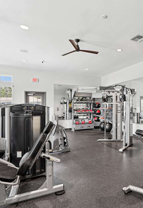a gym with cardio machines and other exercise equipment