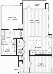 The Lilly &#x2B; study. 1 bedroom apartment with study room. Kitchen with bartop open to living/dinning rooms. 1 full bathroom double vanity. Walk-in closet. Patio/balcony.