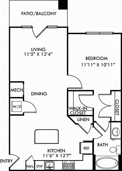 Stone. 1 bedroom apartment. Kitchen with island open to living/dinning rooms. 1 full bathroom. Walk-in closet. Patio/balcony.