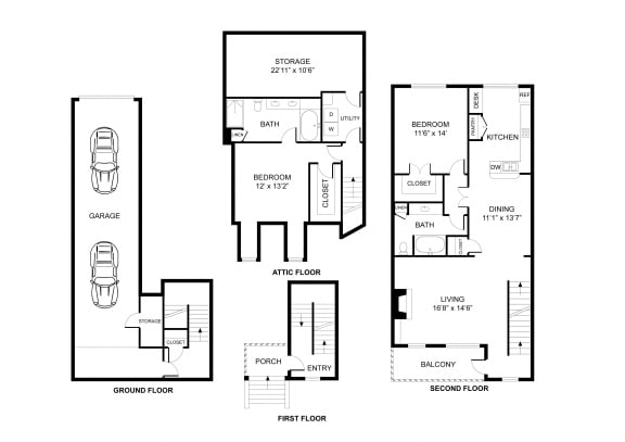 Floor Plan  Two bedroom, two bath, townhome,  kitchen, pantry, coat closet, living/dining room, two walk in closets, linen closet and laundry room. THE LAKESIDE floor plan, 1508 square feet.