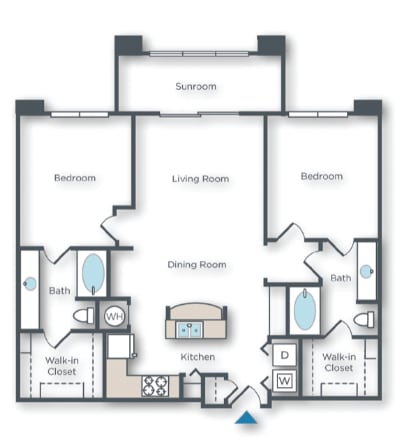 Floor Plan  Ivy B 2 bed 2 bath with large sunroom