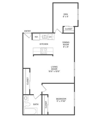 Floor Plan  1 Bedroom with Den