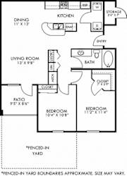 Salamanca with Fenced-in Yard. 2 bedroom apartment. Kitchen with bartop open to living room. 1 full bathroom. Walk-in closet in master. Patio/balcony open to yard. External storage.