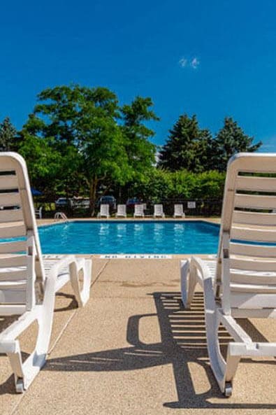 Pool Lounge Area at Dover Hills Apartments Kalamazoo MI