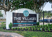 Thumbnail 29 of 54 - A sign for The Villages of Briar Forest stands in front of a tree.