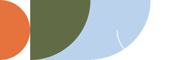 A graphic with a large orange circle on the left and a large blue circle on the right.