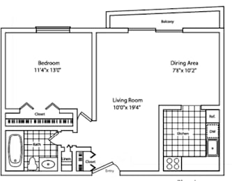  Floor Plan 1 Bedroom 1 Bathroom A with Balcony
