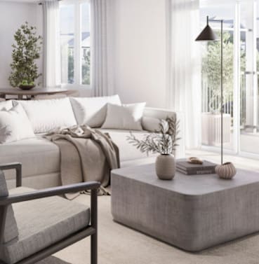 a living room with a couch and a coffee table