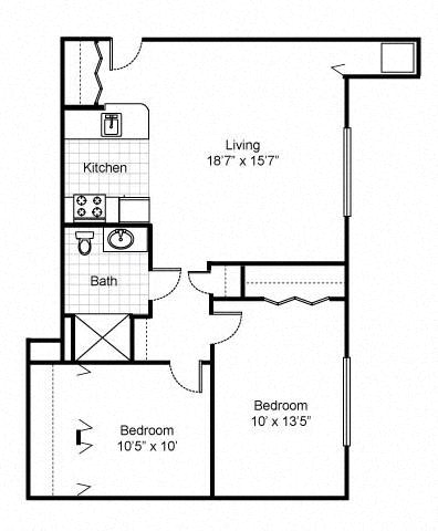 2 Bedroom 1 Bath 2D Floorplan -McCormack House at Forest Park Southeast, St. Louis, MO