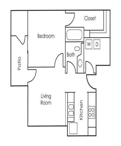 1BD x 1BA Floor Plan at Village at Westmeadow Apartments, Colorado, 80906