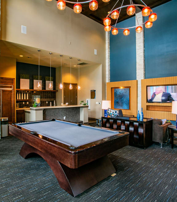 Game Room with Billiards at Apartment Community in Houston Texas