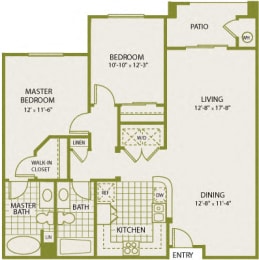 Plan 5 – 2 Bedroom 2 Bath Floor Plan Layout – 1026 Square Feet