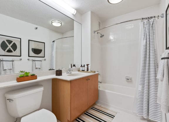 Black and white bathroom at Kingsbury Plaza, Chicago, IL