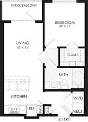 Victory - 1 Bedroom, 1 Bath. Galley Kitchen with Peninsula Bartop.Pantry, Washer/Dryer. Patio/Balcony