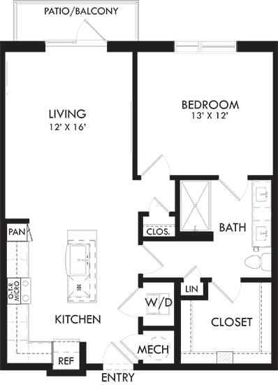 madison 1 bedroom, 1 bath. L-shaped kitchen with pantry, double sink vanity. standalone shower. linen closet. washer/dryer. Patio/Balcony