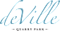 A green sign with the word deVille in cursive font.