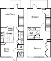 2bedroom 2.5 bath 2D towhnome floorplan_Northpark at Scott Carver Apartments Miami, FL