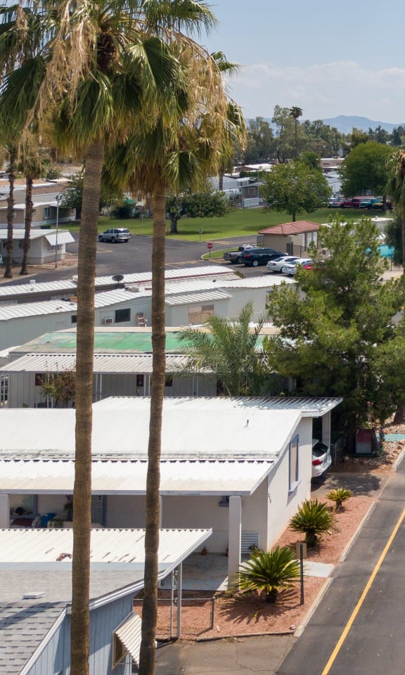 Entrance view of the park roads showing the clubhouse and office as one enters the park.