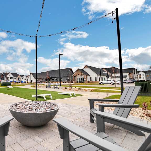 Outdoor space with benches at The BLVD at Wilson Crossings, Michigan, 49418