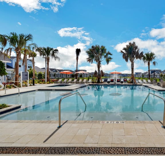 a swimming pool with palm trees and buildings in the background at The Sophia, Florida, 34275
