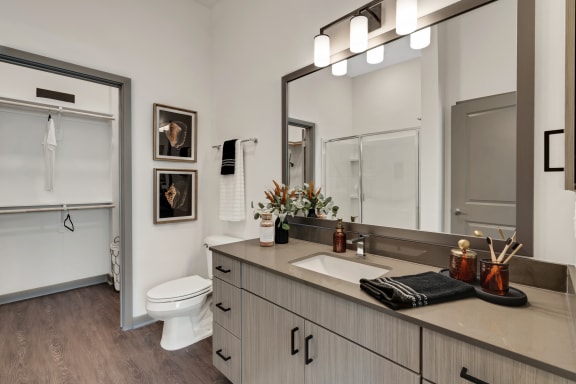 a bathroom with a sink and a toilet and a mirror  at The Sophia, Florida, 34275