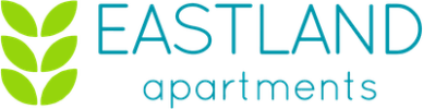 Eastland Apartemnts logo and wordmark with 6 green leaves