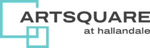 A blue and green logo for Artsquare at Hallandale.