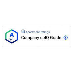 A logo with the letter A inside a hexagon and the words "epiQ" below it, next to the text "ApartmentRatings Company epiQ Grade".