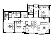 Thumbnail 12 of 14 - A black and white floor plan of a house with multiple rooms.