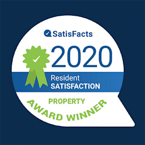 A badge indicating a property award winner for resident satisfaction in 2020.