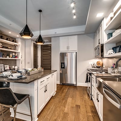 kitchen with modern furnitures at  The Hamilton, Dallas, TX