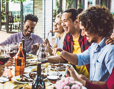 Friends dining out at Crocker Village – Single Family Homes, Sacramento, CA 95818