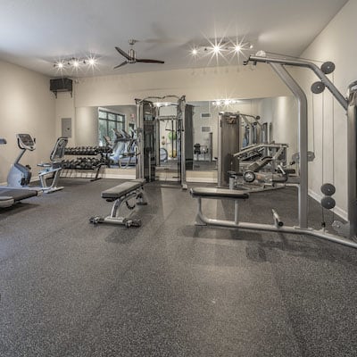 Cardio and yoga equipment in fitness center at Terraces at Clearwater Beach, Clearwater, 33756