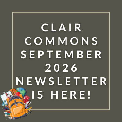 a yellow background with the words clair commons april 2024 newelsen is here