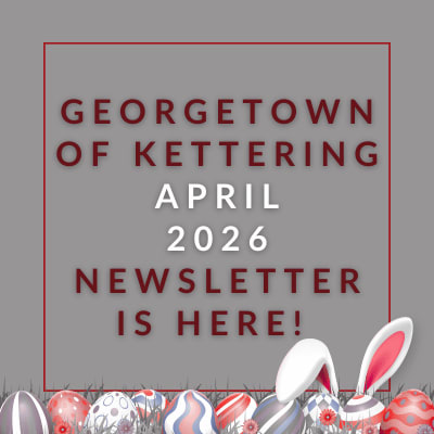 a gray background with a red border and the words georgetown of kettling april