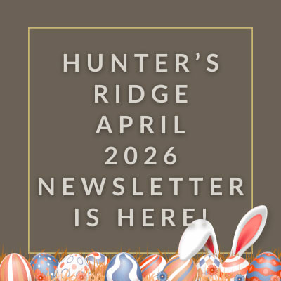 a white frame on a grey background with the text hunters ridge february