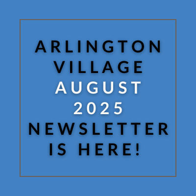 The image announces the Arlington Village February 2025 newsletter.