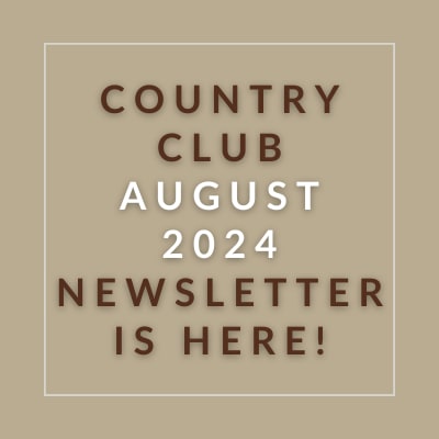 a grey background with yellow text that reads country club may 23 newsletter is here