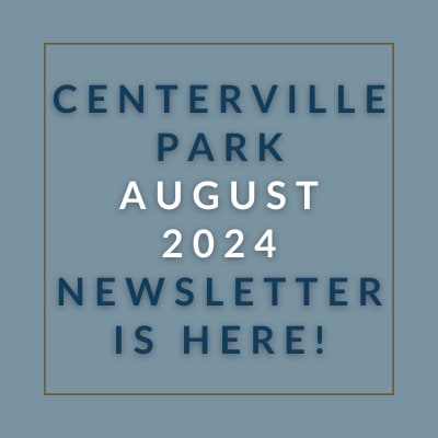a brown background with a blue border and the words centerville park july 23,2013