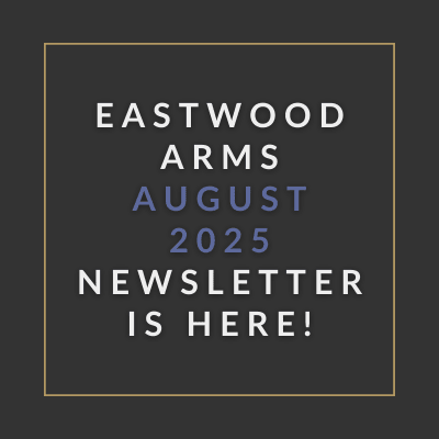 a blue background with the words eastwood arms apartments february 23 23 newspaper is here