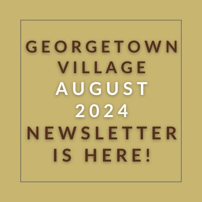 a brown background with a white border and the words georgetown village july 23 newspaper is