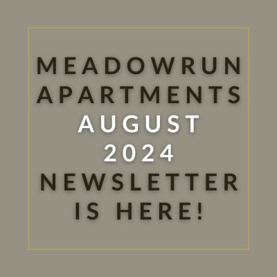 a sign that says meadowrun apartments april 22 23 newsletter is here