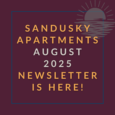 a picture of an orange background with the words the sandusky april 23 newsletter is here