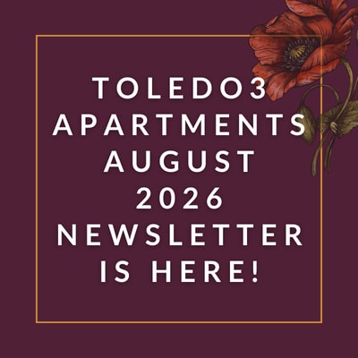 A newsletter cover for Toledo3 Apartments for February 2025.