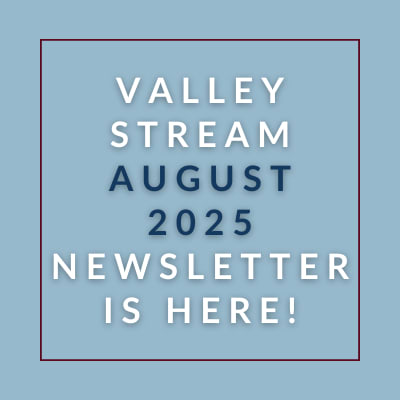 a grey background with a white border and the words valley stream june 23 newspaper is here