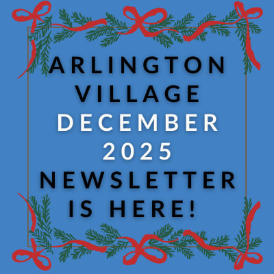 a blue background with the words arlington village april 23 newspaper is here