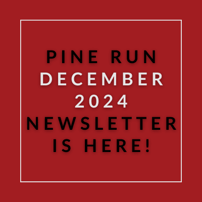 a pine run sign with the words pine run april 23 newsletter is here