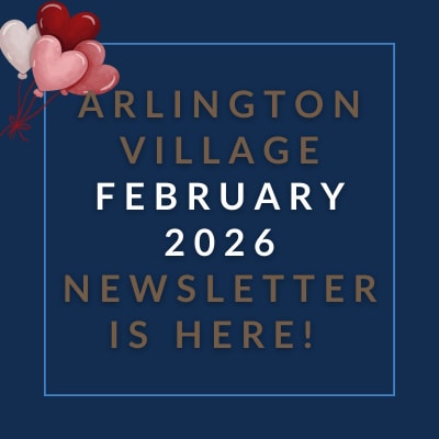 a blue background with the words arlington village october 23 newspaper is here
