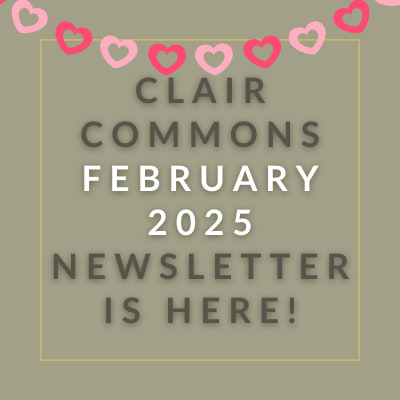 a gold background with the words clair commons february 2024 newsletter is here